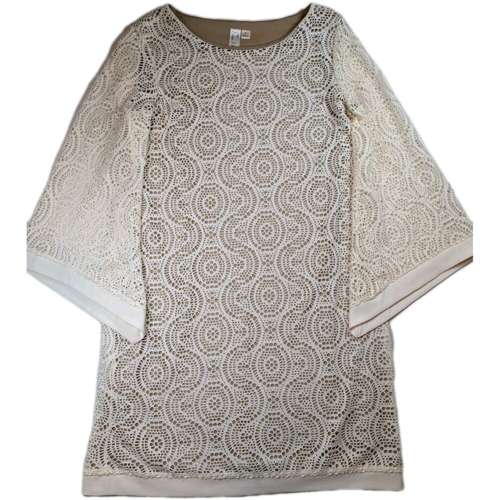 Emma & Michele Lace Shift Dress Ivory Bell Sleeve Lined Boho Sz M